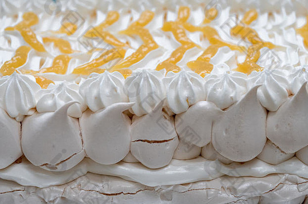 管道蛋白酥皮巴甫洛娃蛋糕装饰奶油柠檬凝乳人字模式