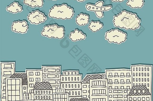 纸断路涂鸦城市云飞机