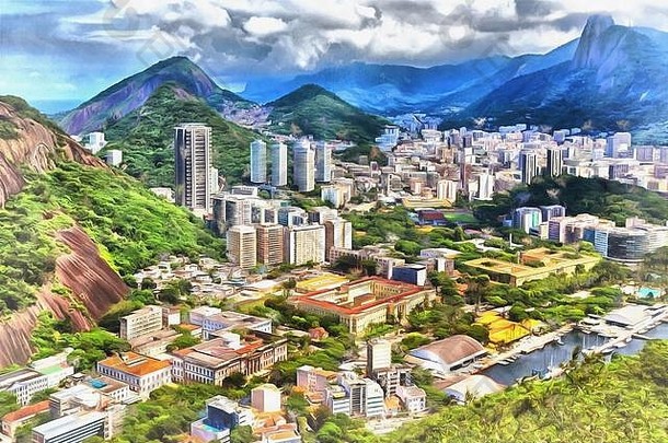 城市景观里约1月色彩斑斓的绘画巴西