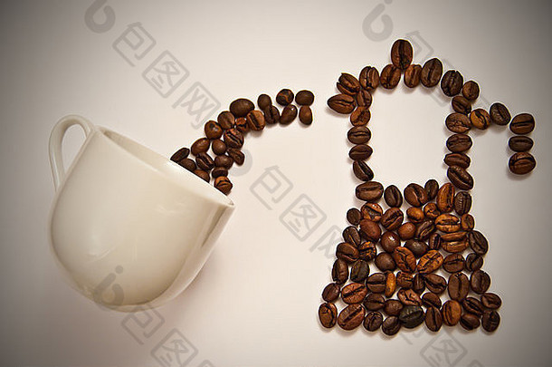 咖啡壶咖啡豆子白色杯