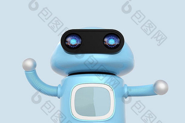 可爱的蓝色的机器人孤立的光蓝色的背景呈现图像