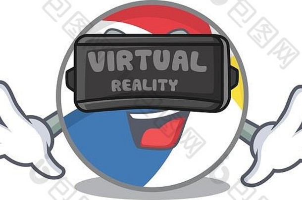 图片海滩球字符穿虚拟现实耳机