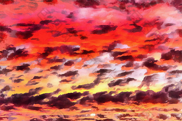 云日落天空色彩斑斓的绘画背景