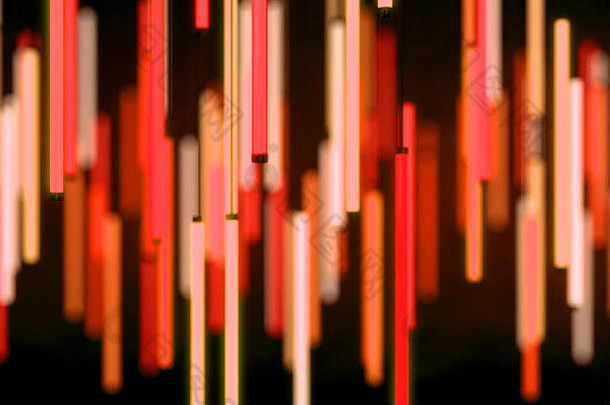 集合红色的荧光管灯挂脚手架音乐会阶段装饰渲染