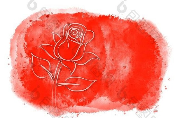 玫瑰画红色的水彩画背景飞溅爱庆祝活动情人节一天手画电脑生成的图像