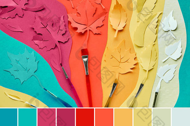 颜色匹配调色板纸工艺图像纸秋天叶子画笔
