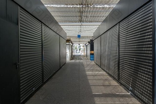 走廊空关闭摊位人农民市场杜塞尔多夫德国疫情科维德病毒欧洲