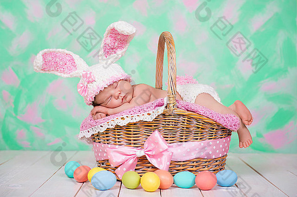 新生儿婴儿女孩兔子服装甜蜜的梦想柳条篮子复活节假期