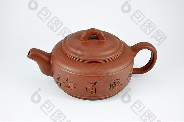 粘土棕色（的）茶壶茶白色背景