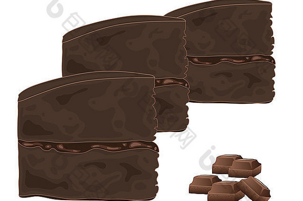 插图片巧克力三明治蛋糕块牛奶巧克力白色背景