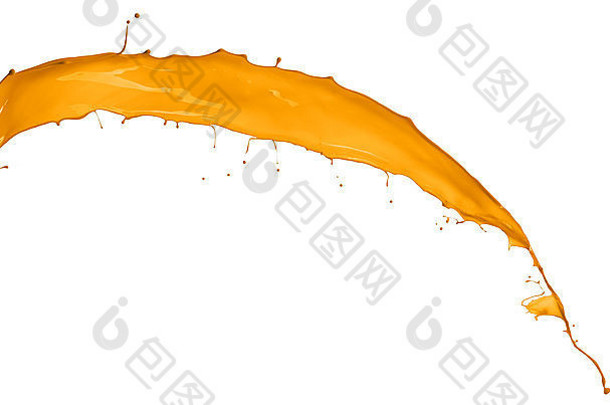 完美的飞溅橙色油漆孤立的白色背景