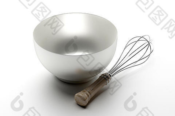 线搅拌混合碗混合打孤立的白色背景金属不锈钢钢风筝器皿餐具插图
