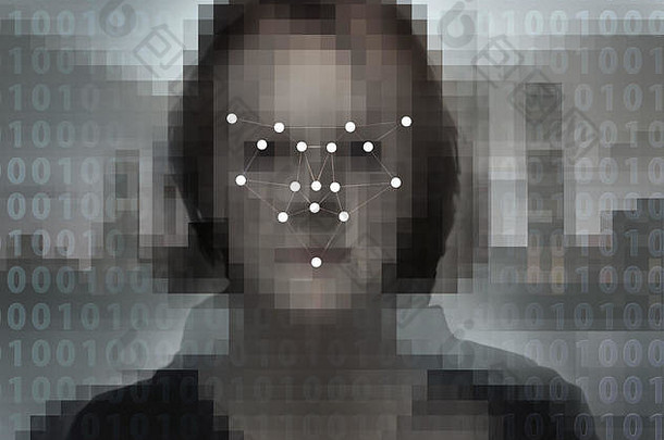 概念图像数字化脸覆盖生物识别面部识别模式