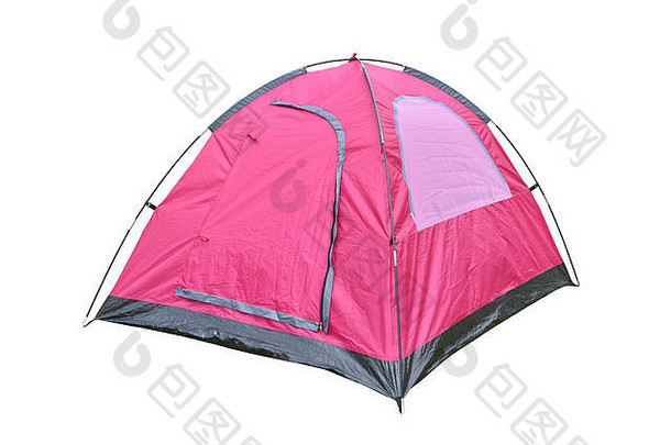 野营帐篷隔离粉红色的颜色圆顶帐篷白色背景