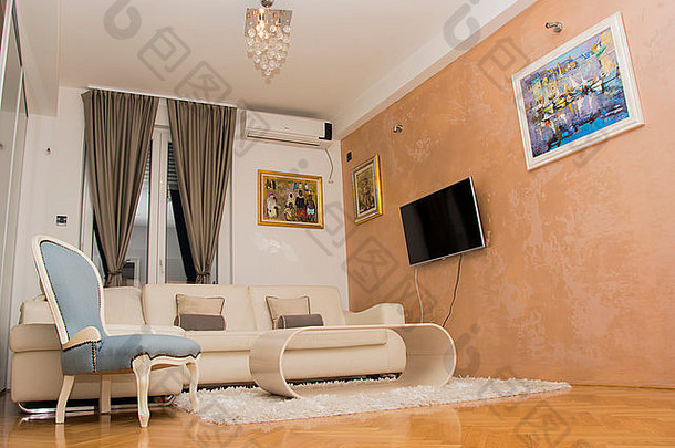 美丽的设计生活房间室内明亮的颜色白色米色