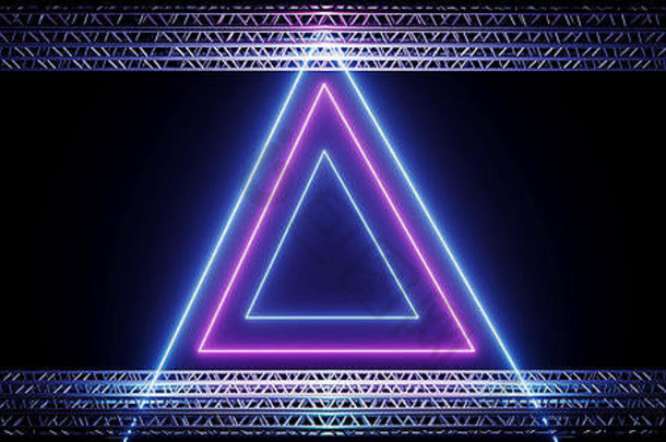 优雅的sci现代未来主义的阶段金属建设管道霓虹灯发光的紫色的<strong>蓝色</strong>的梯度充满活力的光管三角形形状背气