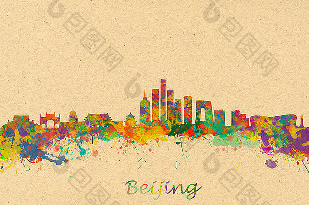 水彩艺术打印天际线<strong>北京</strong>中国美丽的墙艺术首页装饰帆布打印图像伟大的演讲