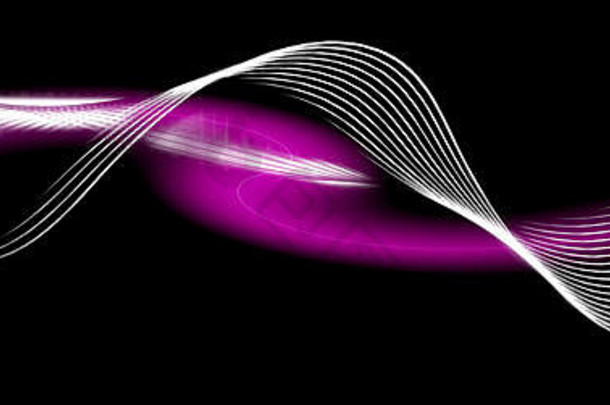 流效果发光的紫色的波光滑的行孤立的黑色的背景动态运动能源艺术设计插图宽格式