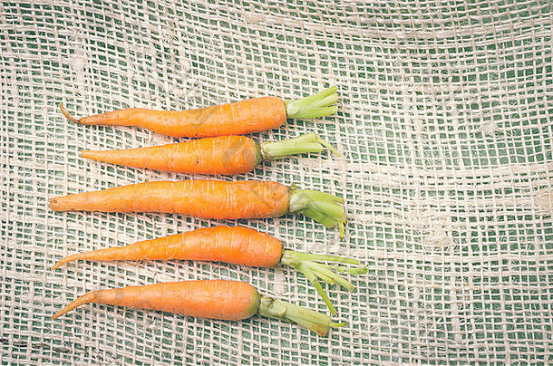 新鲜的胡萝卜绿色整齐麻织物