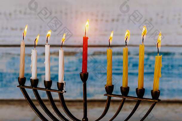 光明节烛台chanukiah犹太人假期背景