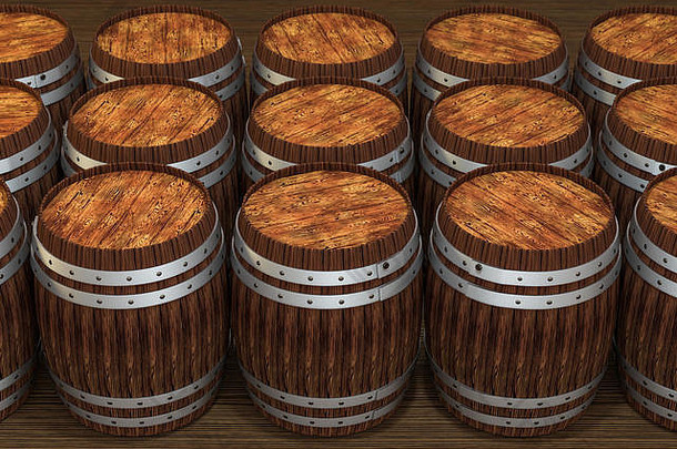 木酒庄桶温暖的颜色背景呈现电脑数字背景