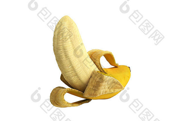 一半去皮香蕉开放香蕉渲染影子