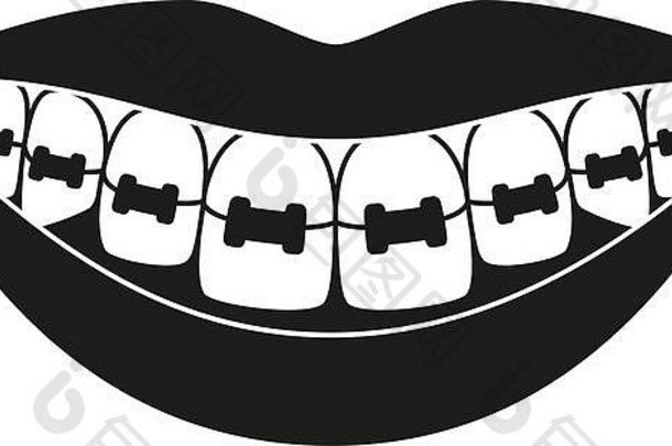 黑色的白色健康的微笑牙套轮廓
