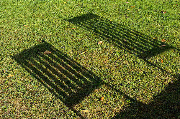 阴影花园椅子支持投太阳下降草地板上英格兰