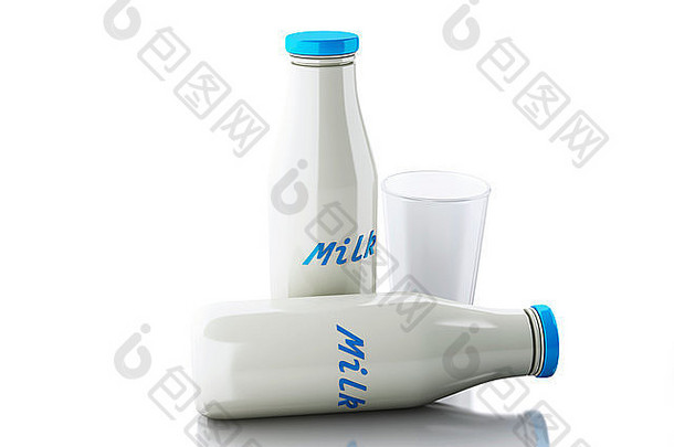 渲染器插图牛奶瓶玻璃孤立的白色背景