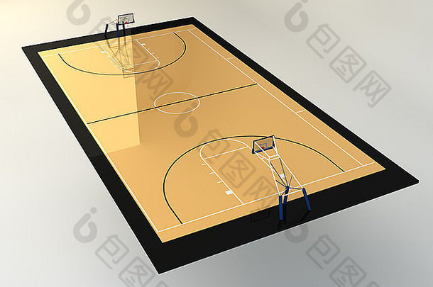 现实的插图篮球法院孤立的灰色的背景