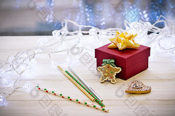 圣诞节背景装饰礼物盒子花环姜