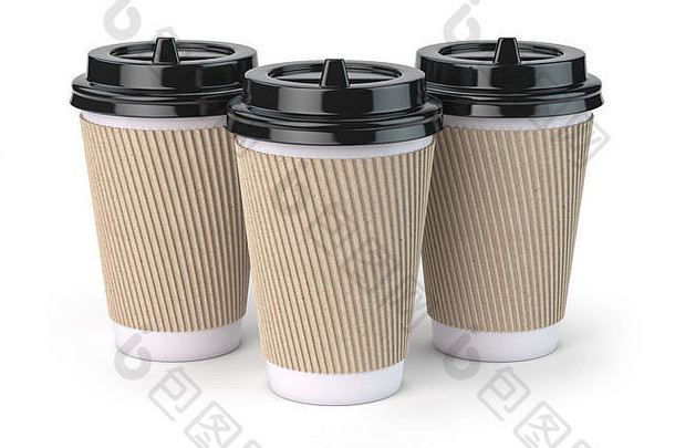 纸咖啡杯孤立的白色背景模拟插图