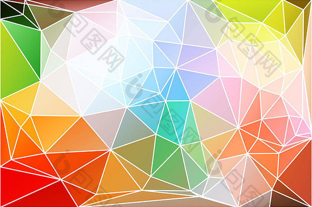 彩虹颜色摘要低聚几何背景白色三角形网