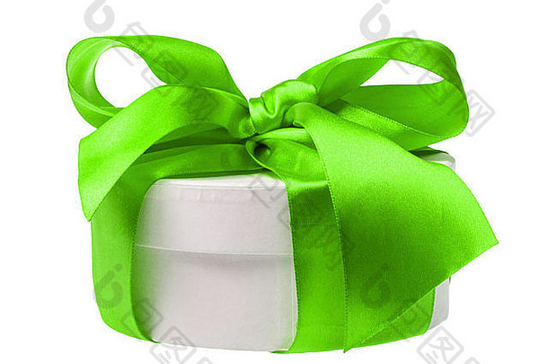 轮礼物盒子包装丝带孤立的白色背景