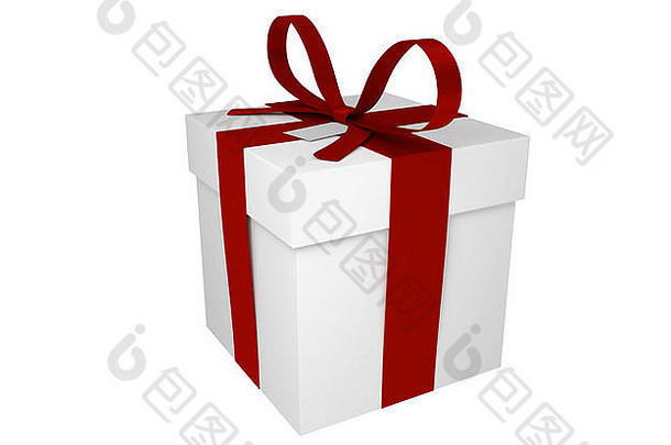 红色的丝带礼物盒子孤立的白色背景