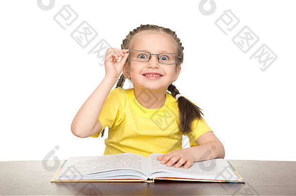 女孩眼镜读书白色