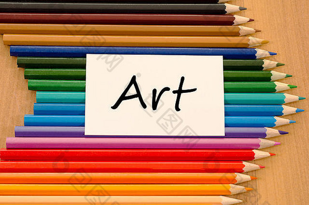 艺术文本概念彩色的铅笔木背景