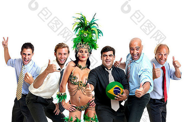 团队商人巴西狂欢节舞者足球球
