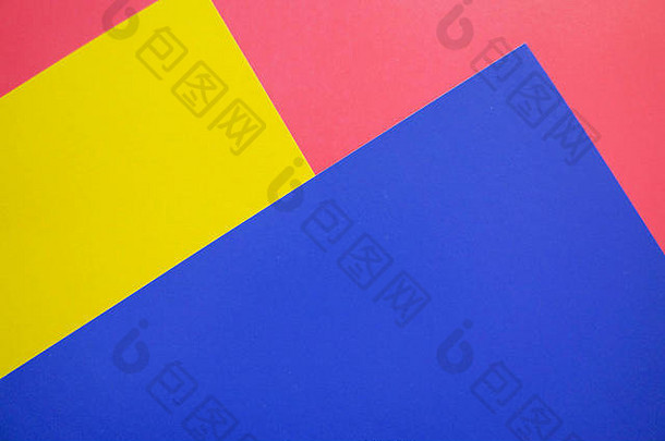 现代平躺背景颜色纸表黄色的蓝色的粉红色的