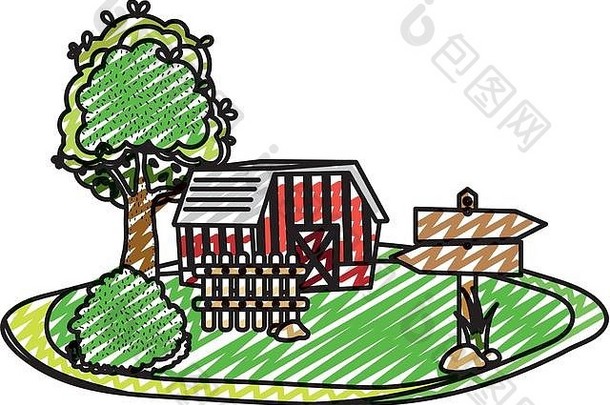 涂鸦房子农场树木通知
