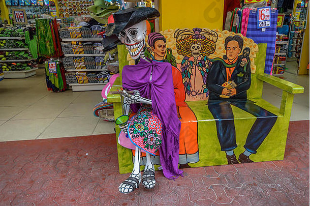 骨架通过商店playa的卡门墨西哥