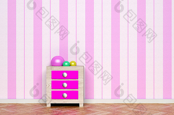设计美丽的粉红色的房间床头柜上