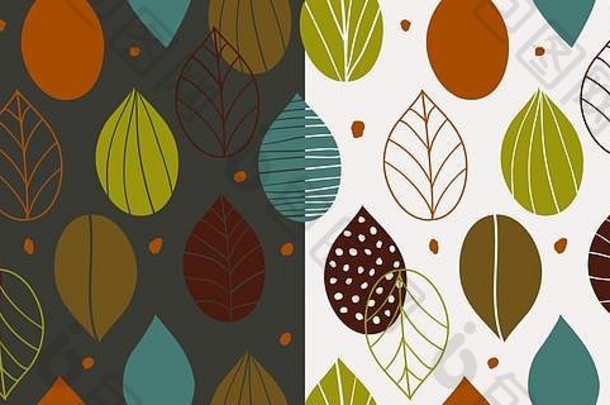 无缝的秋天模式摘要叶子原始的风格光黑暗背景秋天启发壁纸斯堪的那维亚风格