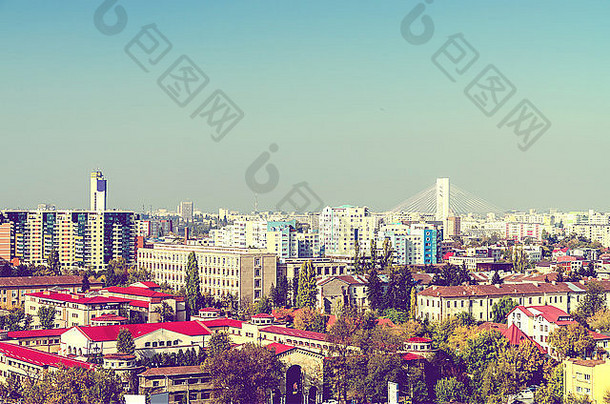 复古的照片布加勒斯特城市空中视图