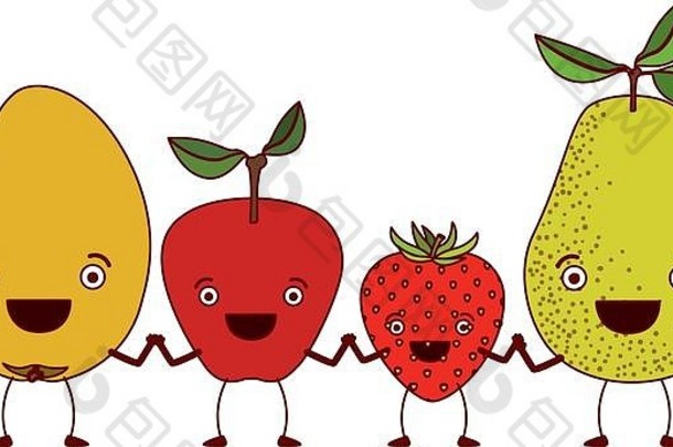 白色背景色彩斑斓的集水果梨草莓芒果漫画