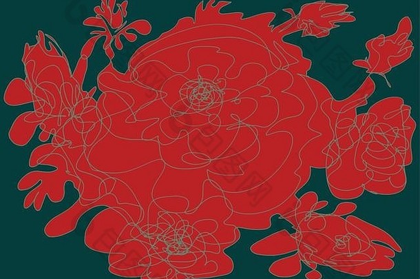 红色的花束玫瑰摘要装饰手绘艺术作品红色的玫瑰问候卡壁纸织物模式