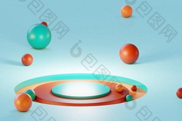 摘要背景产品设计蓝色的表面气缸球体和谐颜色平衡插图设计趋势