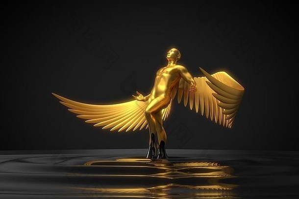 金天使字符不断上升的黑色的液体插图