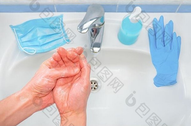 基本保护措施冠状病毒洗手医疗面具手套避免触碰眼睛鼻子口维护社会