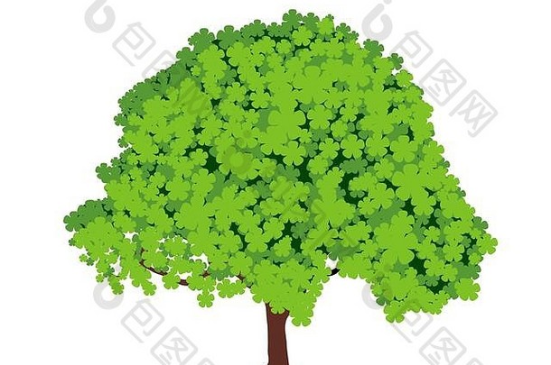 高度详细的时尚的美丽的设计树绿色颜色艺术设计插图梯度白色背景标志印刷metarials壁纸目的
